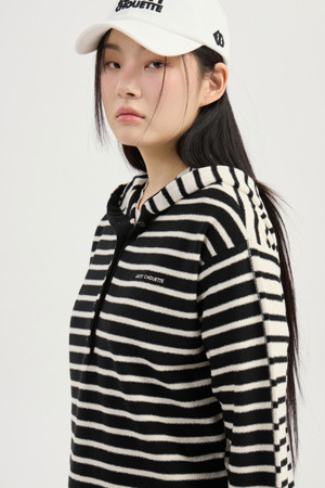 Stripe Hoodie Knit Pullover (black)