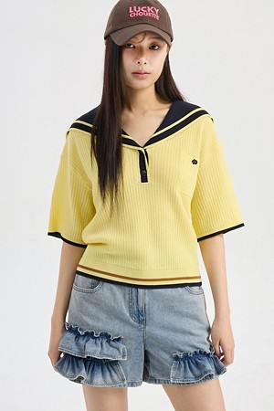 Sailor Short Sleeve Knit Pullover (light yellow)