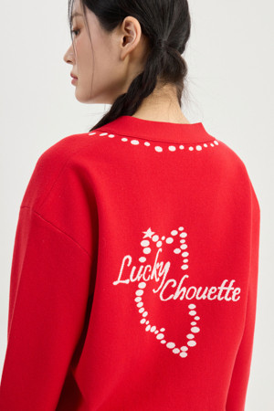 Dot Line Back Chouette Knit Cardigan (red)