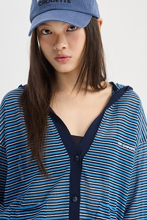 Stripe Hoodie Knit Cardigan (dark navy)