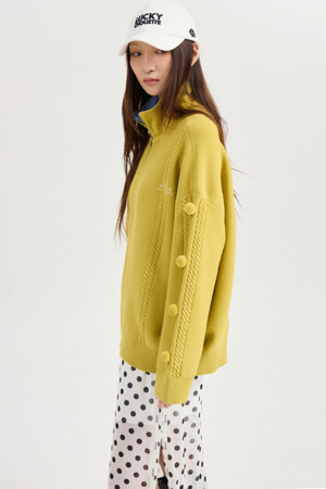 [Atelier] Pompom Zip-up Knit Cardigan (olive)