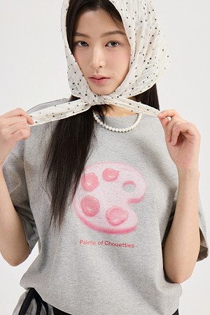 Chouetties by LUCKY CHOUETTE_ Loose-fit Graphic Short Sleeve T-shirts(melange grey)