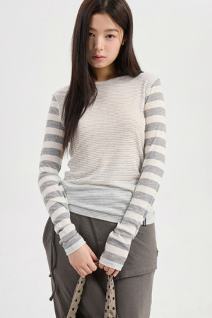 Chouetties by LUCKY CHOUETTE_Stripe Mix Long Sleeve T-Shirt (ivory)