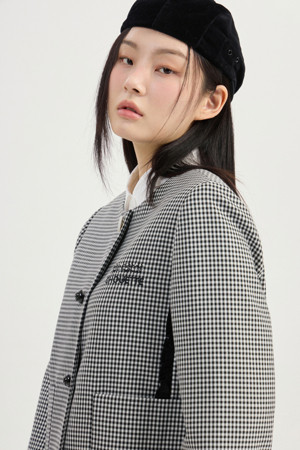 Gingham Check Round Neck Jacket (black)
