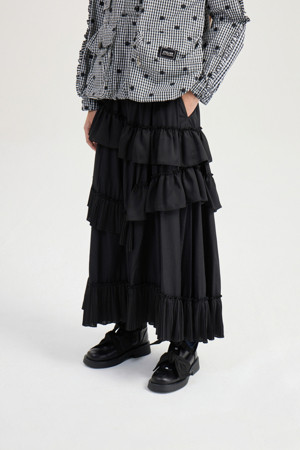 [Atelier] Pleated Point Back Banding Long Skirt (black)