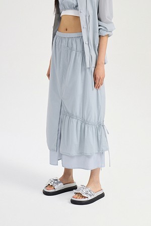Color Block Hem Banding Long Skirt (light grey)