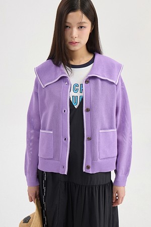 Mesh Sailor Knit Cardigan (violet)