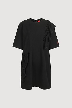 Ruffle Point Short Sleeve Jersey Mini Dress (black)