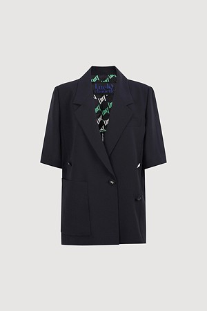 [Re-Order] Front And Back Color Blend Short Sleeve Single Jacket (light navy)