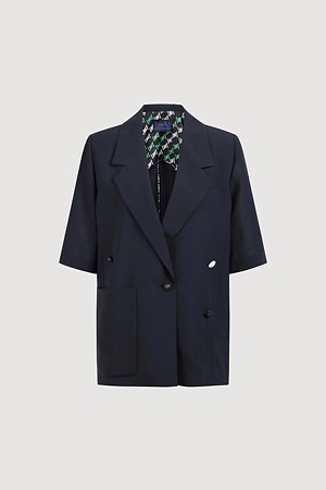 [Re-Order] Front And Back Color Blend Short Sleeve Single Jacket (navy)