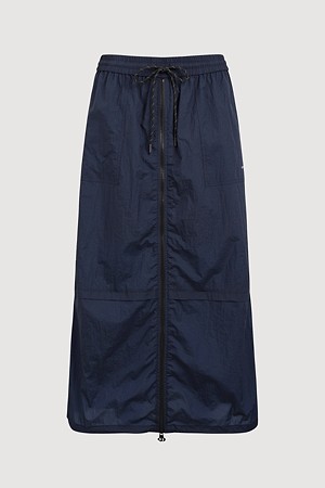 Front Zipper H-Line Banding Long Skirt (dark navy)