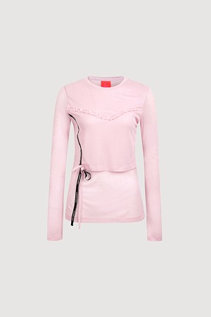 Layered Point Slim Fit Long Sleeve T-shirt(pink)