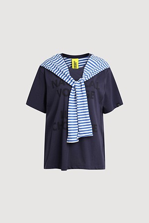 Stripe Color Blend Loose Fit Short Sleeve T-Shirt (navy)