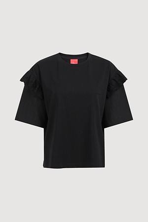 Woven Sleeve Short Sleeve T-shirt (black)