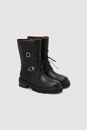 Strap Leather Walker Boots (black)
