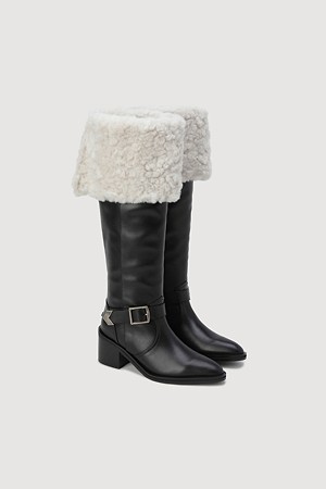 Fur Color Block Psy-High Boots (black)