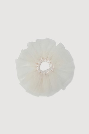 도트 배색 망사 스크런치 (아이보리)