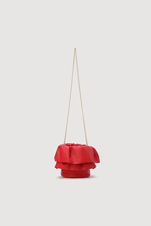 Ruffle Detail Drawstring Bag (red)