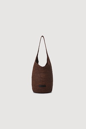 Leather Wappen Point Raffia Bag (brown)