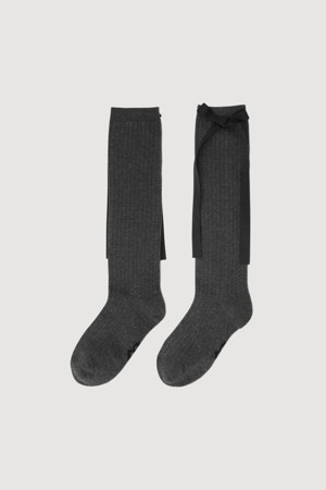 Ribbon Point Knee Socks (Dark grey)