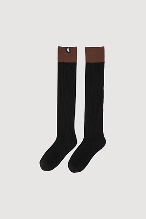 Colorblock Ribbed Knee Socks (black)