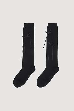 [Atelier] Ribbon Detail Knee Socks (black)