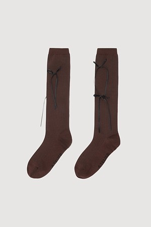 [Atelier] Ribbon Detail Knee Socks (brown)
