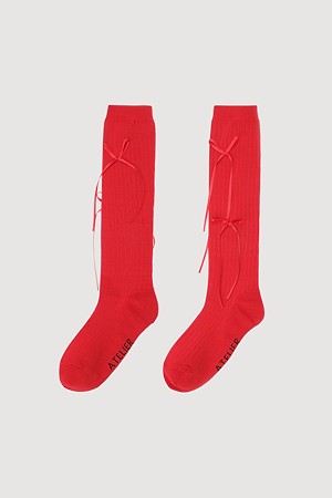 [Atelier] Ribbon Detail Knee Socks (red)