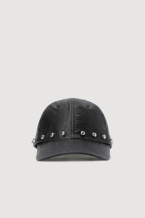 Studded Decorative Fake Leather Ball Cap(black)