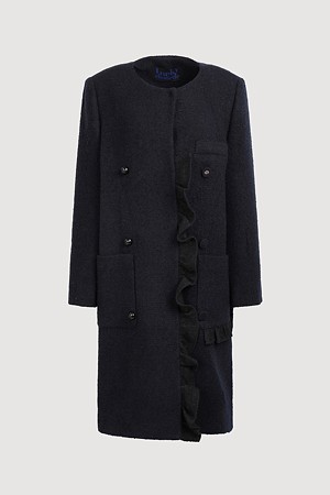 Color Block Ruffle Wool Coat