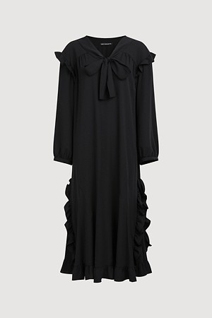 Frill Detail V-neck Long Dress