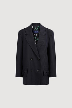 Stripe Ribbon Pocket Double Jacket