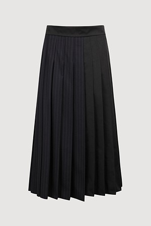 Stripe blend pleated Skirt (dark black)