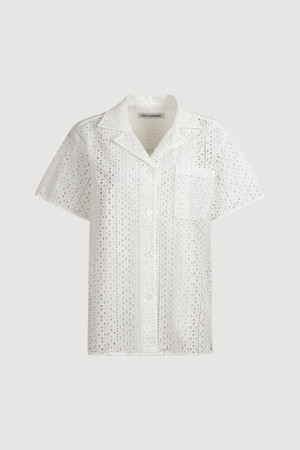 Eyelet lace Open Collar Blouse