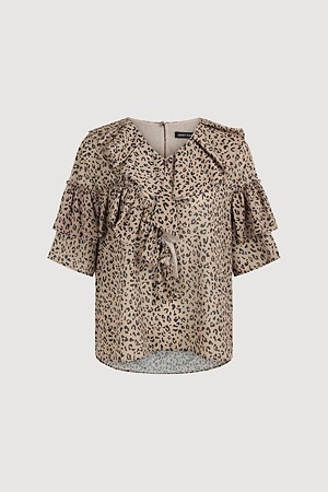 Leopard Ruffle Short Sleeve Blouse
