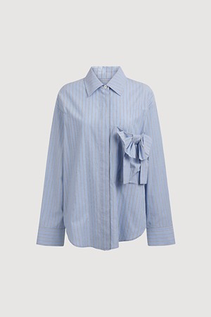 Stripe Ribbon Pocket Point Blouse