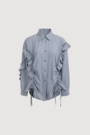 Stripe Shirring Ruffle Point Blouse