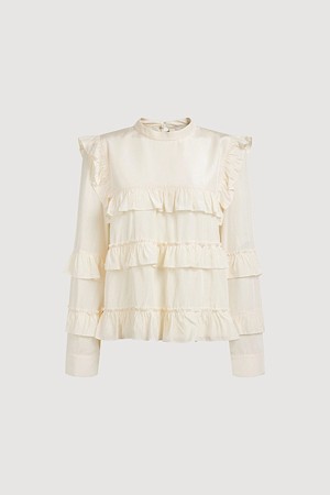 Ruffle Point Silk Blouse