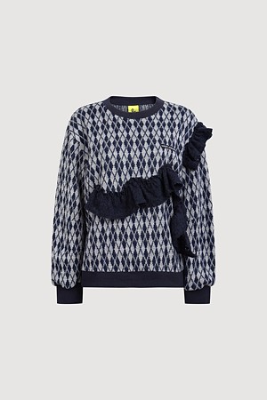 Color Block Ruffle Argyle Sweatshirt