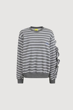 Sleeve Ruffle Stripe Long Sleeve Sweatshirt