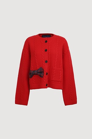 Ribbon Point Cable Knit Cardigan