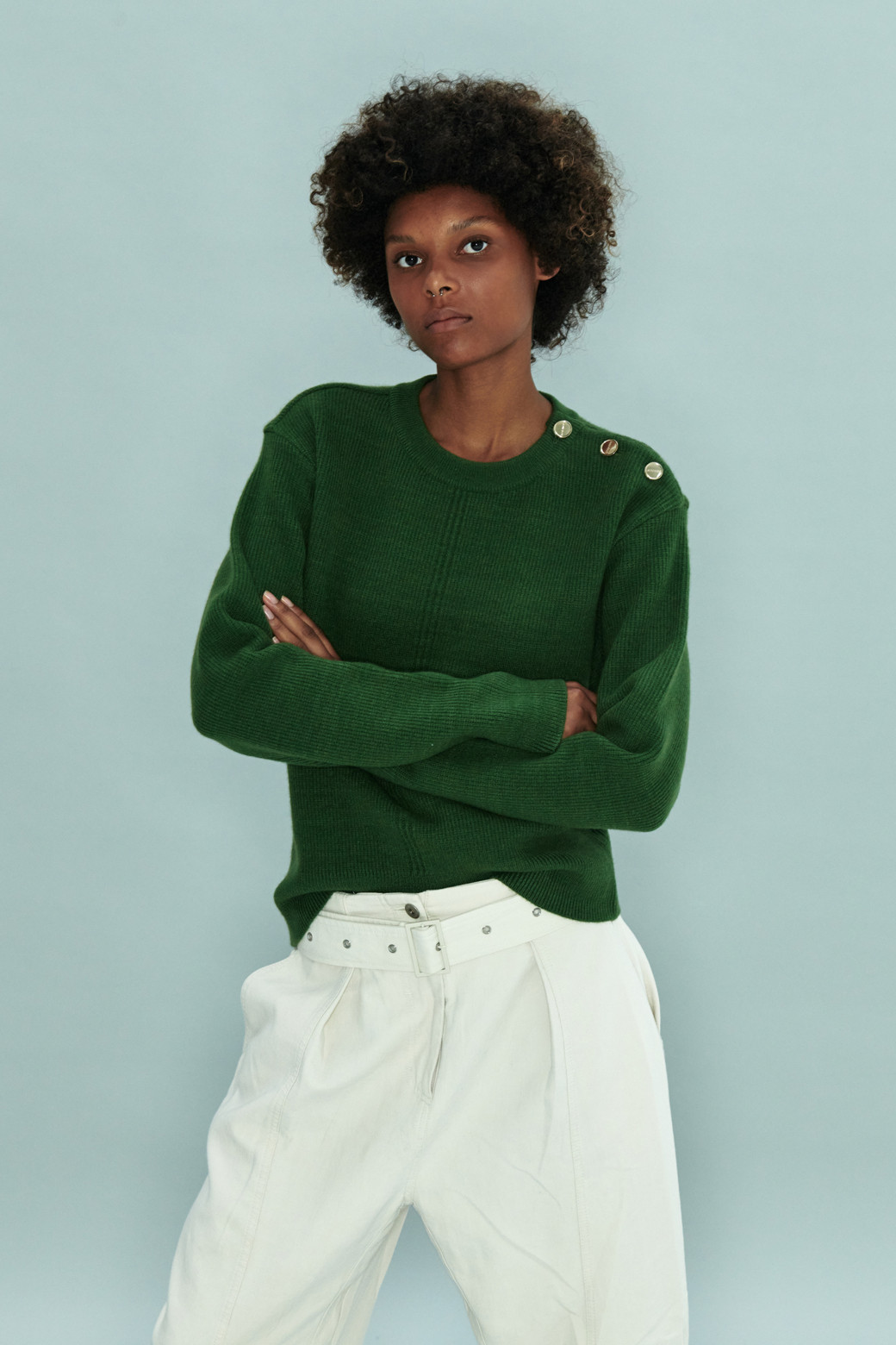 LE CASHMERE - 스웨터 - Line Sweater with Buttons