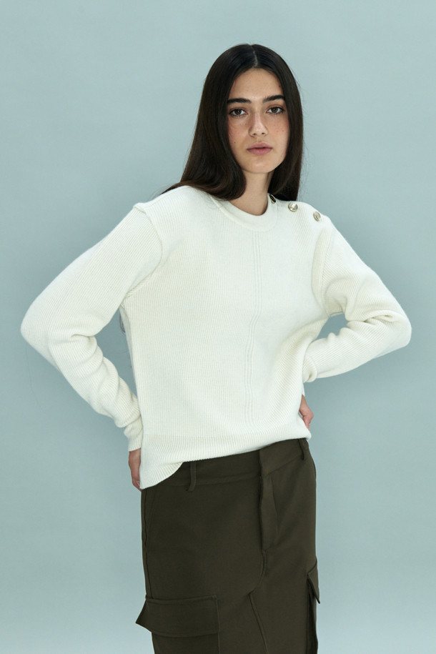 LE CASHMERE - 스웨터 - Line Sweater with Buttons