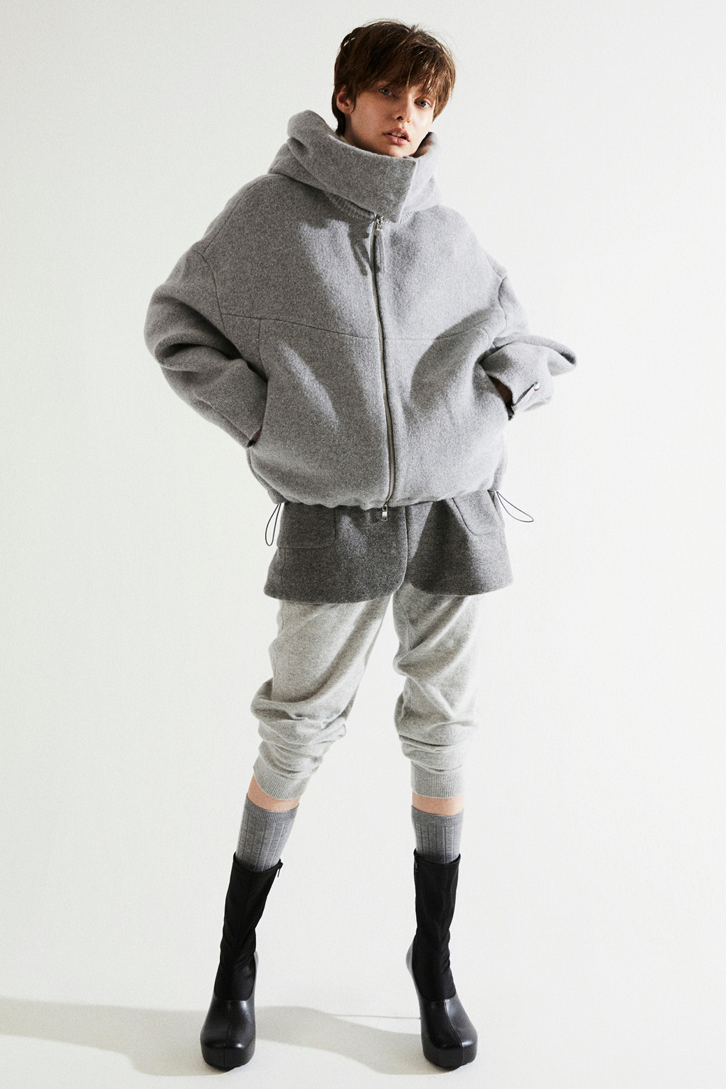 LE CASHMERE - 자켓 - Double Hoodie Jacket (Light Gray)
