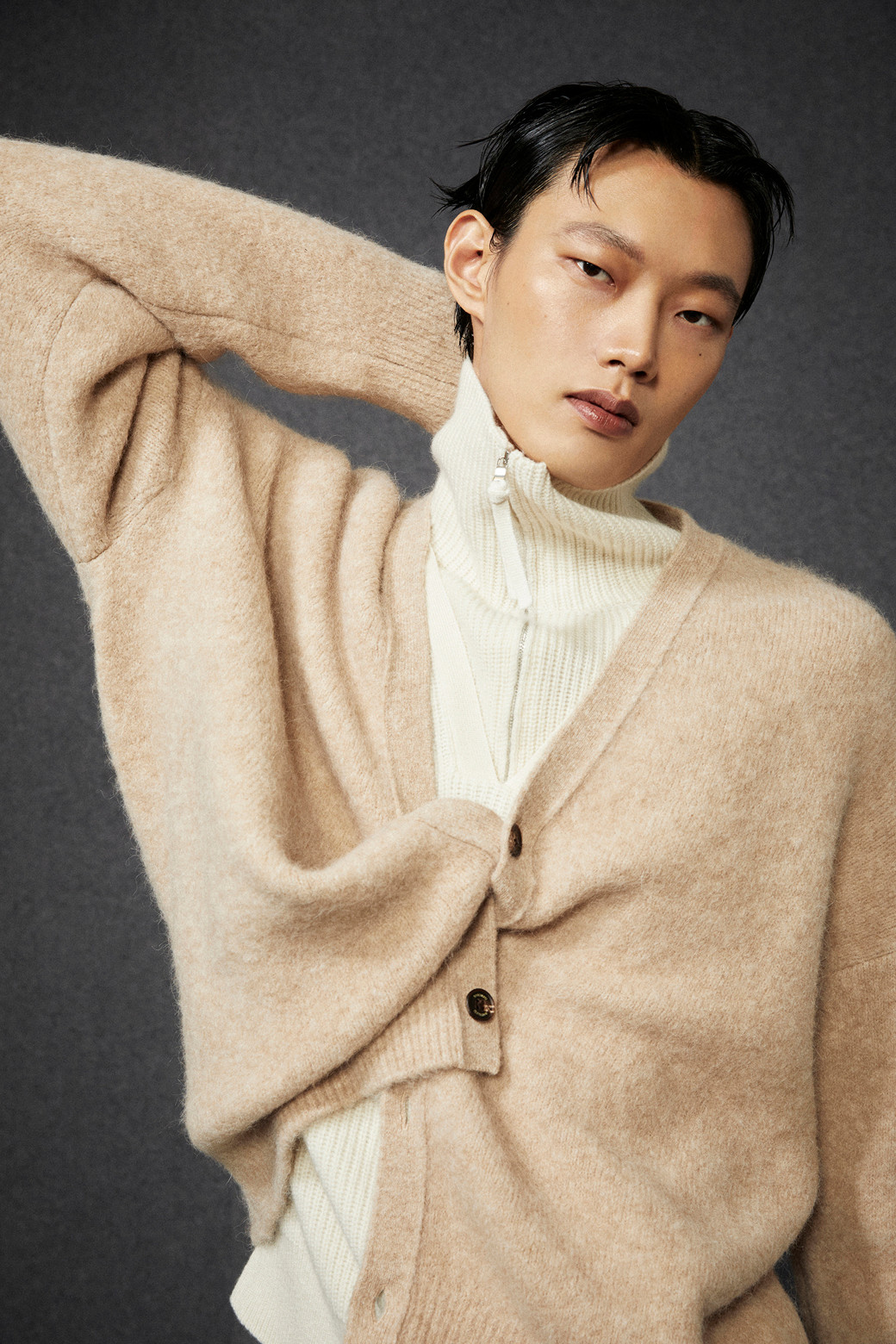 LE CASHMERE - 가디건 - Men Alpaca Cardigan (Beige)