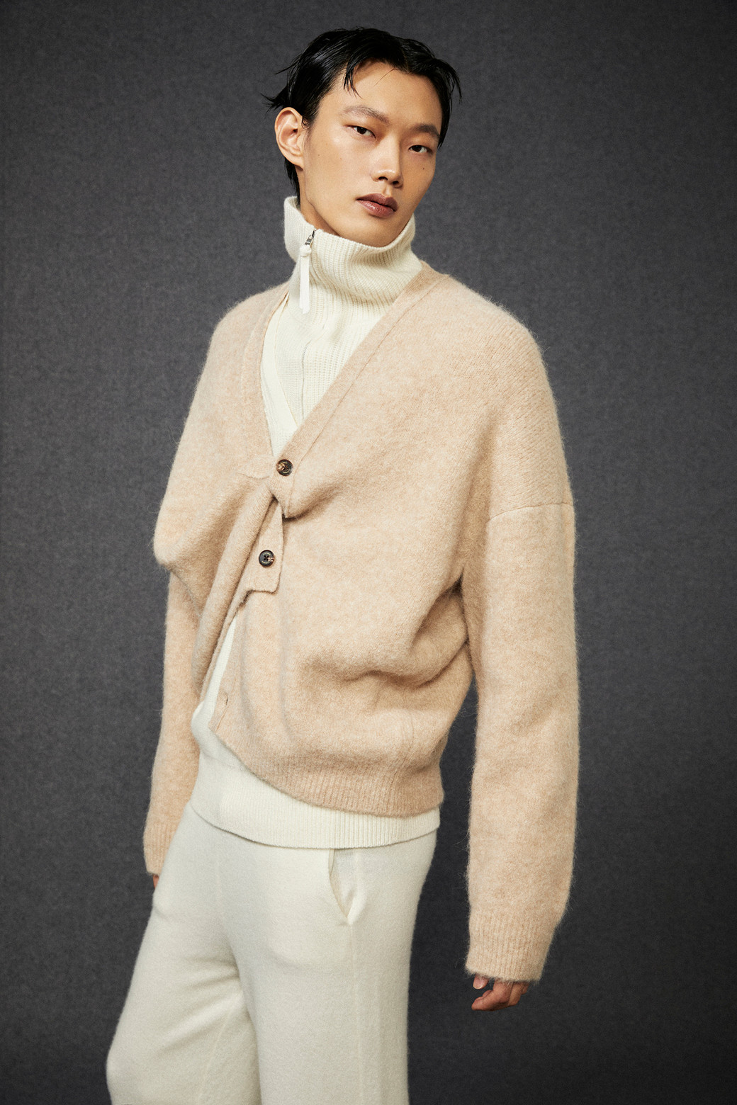 LE CASHMERE - 가디건 - Men Alpaca Cardigan (Beige)