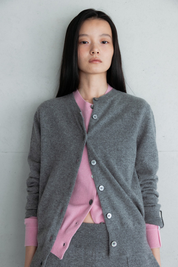 LE CASHMERE - 가디건 - Button Basic Cardigan (Gray)