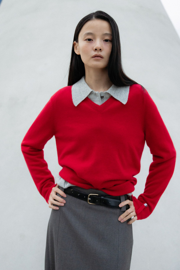 LE CASHMERE - 스웨터 - Essential V-neck Sweater (Red)