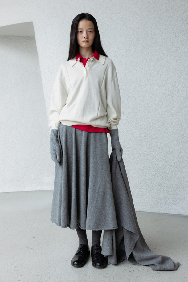 LE CASHMERE - 롱스커트 - Long Flare Skirt (Gray)