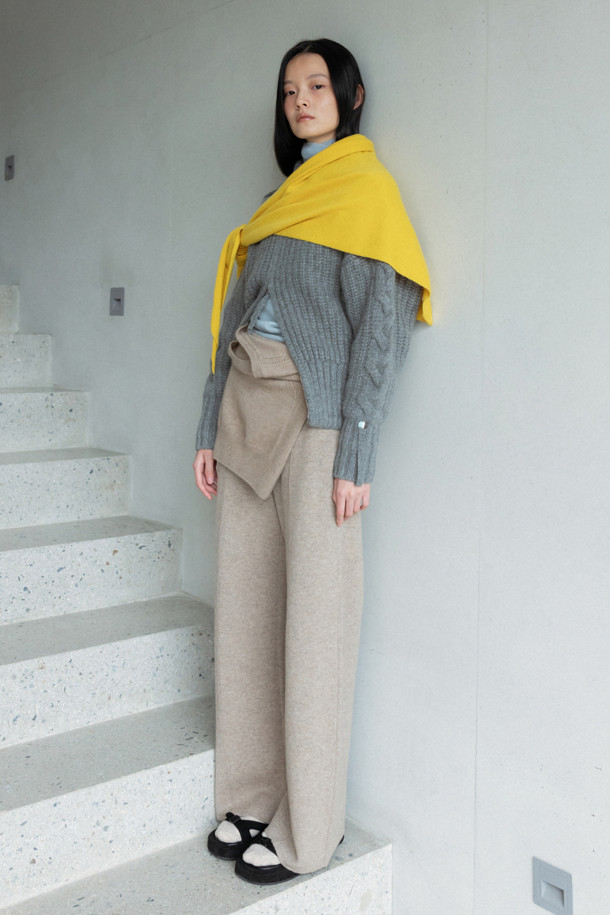 LE CASHMERE - 롱/미디팬츠 - Wide Pants (Dark Beige)